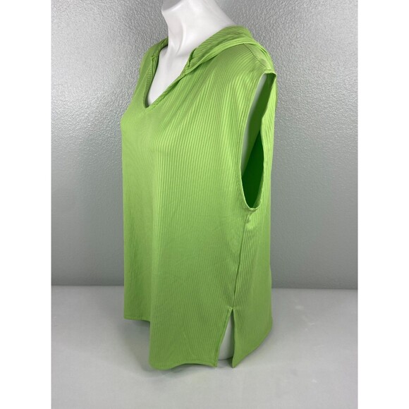 Culture Code Women Medium Green Hoodie Shirt Sleeveless Ribbed Lightweight NWT - Picture 4 of 9